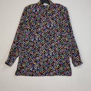 Liz Baker Button Down Shirt Women’s XL Geometric Print Long Sleeve Top Shoulder
